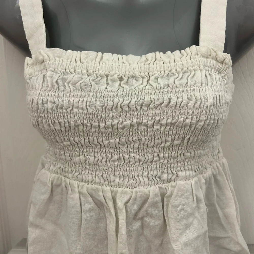 White Linen Peplum Top, Sz S - Picture 2 of 8